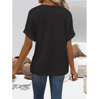 Tops Vintage de moda de Color sólido con cuello en V para mujer, ropa Popular coreana, camiseta holgada de manga corta de verano para mujer - details 23