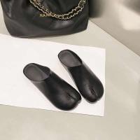 Zuecos suaves, cuero dividido de color sólido, zapatos planos de mula para mujer con punta tabi - details 2