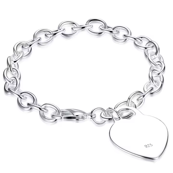 Pulsera con colgante de corazón de plata de ley 925 para mujer, joyería con dijes - 1