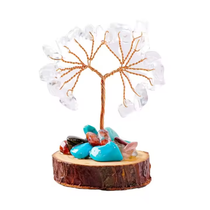 Mini árboles de cristal multicolores, energía positiva con Base de pila de madera, árbol de deseos de cristal, artesanía creativa - 1