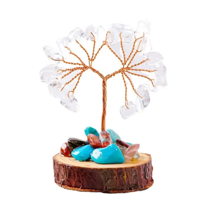 Mini árboles de cristal multicolores, energía positiva con Base de pila de madera, árbol de deseos de cristal, artesanía creativa - 1