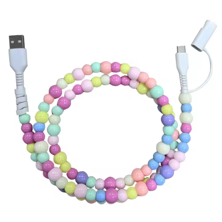 1m 2.4a Venta al por mayor Perla Joyería de moda Cable de datos USB Carga Tipo C Cables de teléfono USB con cuentas decorativas - 1
