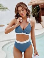 Traje de baño de dos piezas con bloques de color para mujer Bikini sexy con control de barriga y cintura - details 38