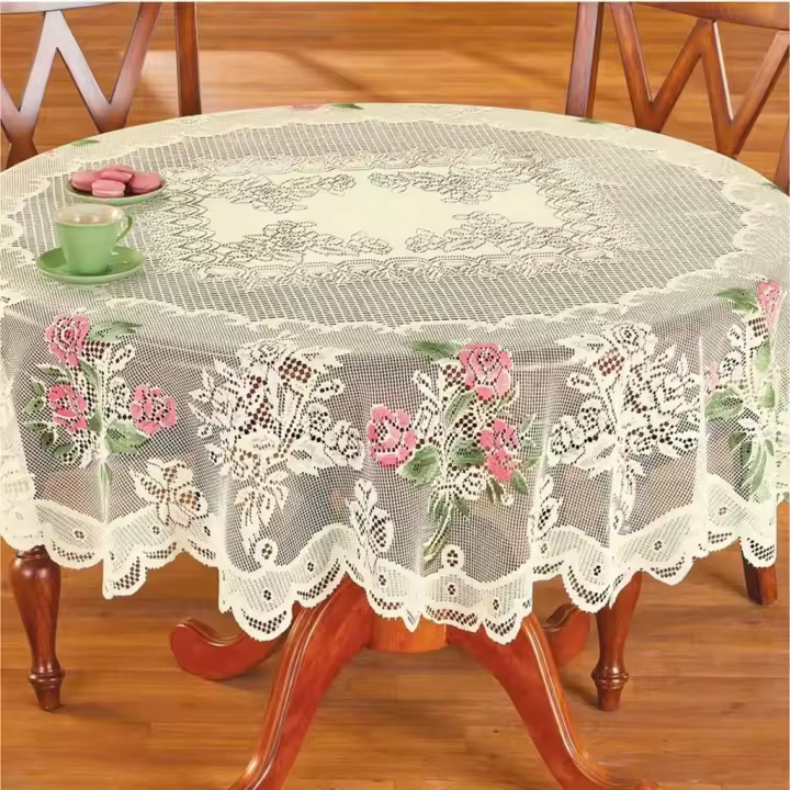 Mantel Ence Redondo, funda rosa blanca, papel pintado mesa granja exterior, cocina rural, fiesta cumpleaños, picnic - 1