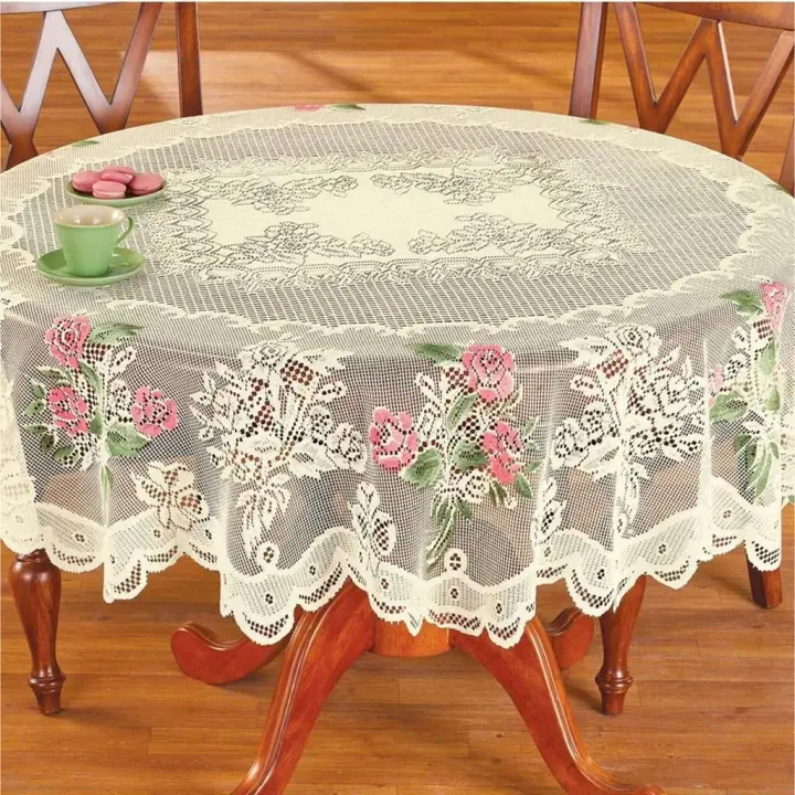 Mantel Ence Redondo, funda rosa blanca, papel pintado mesa granja exterior, cocina rural, fiesta cumpleaños, picnic - 1