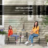 Juego de muebles de jardín de ratán plegable de 3 piezas con 2 sillas y 1 mesa de centro redonda para - details 3