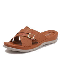 Sandalia de tacón inclinado para mujer, nuevo estilo de verano, parte inferior gruesa, ligera, cómoda para pisar mierda, grande, una palabra genial - details 2