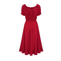 Nuevo vestido irregular retro europeo y americano, vestido con cordón medieval victoriano de manga corta con cuello de una palabra - details 6