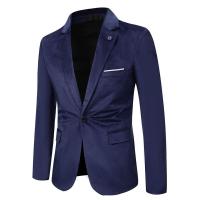 Blazer ajustado de terciopelo con dos botones para hombre, Color sólido - details 3