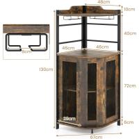 Armario de Esquina con Soporte de Copas, Mueble Bar con Puertas de Malla Metálica, Aparador de Vino con Estante Ajustable, Botellero Esquinero para Cocina, Comedor, 48 x 48 x 130 cm (Marrón) - details 2