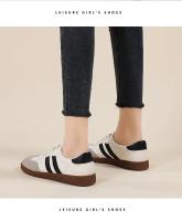 Zapatillas de Moda para Mujer de Corte Bajo Estilo Retro de Cuero Toe Redondo Casual Gris Blanco - details 9