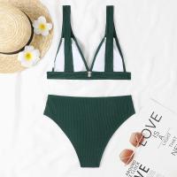 Conjunto de Bikini de Cintura Alta de V-Neck Sexy Traje de Baño de Push Up Negro para Mujeres - details 28