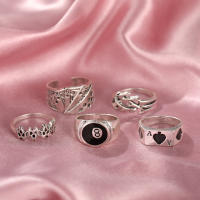Conjunto de anillos de billar de póker de color plateado Vintage Punk para mujer Anillos de corazón gótico Hip Hop Y2k joyería de regalo masculina de moda coreana - details 14