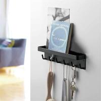 LLavero de pared con estante, bandeja de llaves con estante y 6 ganchos autoadhesivos, barra de llaves para oficina y baño, color blanco - details 2