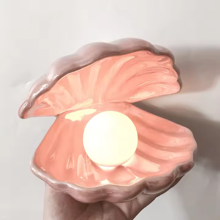 Ins-Lámpara de noche de concha de cerámica con perla, Streamer, luz de sirena, concha de hadas, decoración del hogar, regalo de Navidad - 1