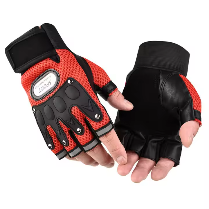 Guantes transpirables antideslizantes de medio dedo para ciclismo, Manoplas sin dedos de cuero PU para bicicleta, senderismo y Fitness - 1
