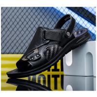 Sandalias de cuero para hombre, zapatos suaves de playa y exterior, planos, color negro, para jardín, 2024 - details 13