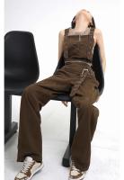 Monos vaqueros marrones para mujer, ropa de calle, monos vaqueros de verano, diseño elegante, monos vaqueros holgados rectos de gran tamaño Vintage - details 5