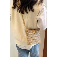 Bolso de Playa de Paja Verano Bolso Cruzado Ajustable para Mujeres Bolso de Vacaciones con Patrón a Rayas Bolso de Cesta de Nylon - details 2