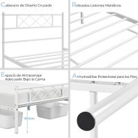 Cama Individual de Metal para Adultos Gran Espacio en Lamas Moderno blanco/90x200cm - details 5
