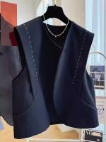 Ropa de temperamento 2025, chaleco retro coreano, camiseta sin mangas de color sólido para oficina para mujer - details 5