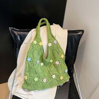 Bolso de hombro dulce bolso de mano de ganchillo con dije de flor, bolso tejido con hilo de flores transpirable, bolso tejido de gran capacidad de color caqui para playa - details 15
