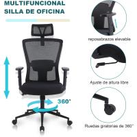 Silla Oficina con Reposacabezas y Reposabrazos Ajustables, Sillas Escritorio con Soporte Lumbar, Silla Ergonómica Escritorio para Despacho - details 5