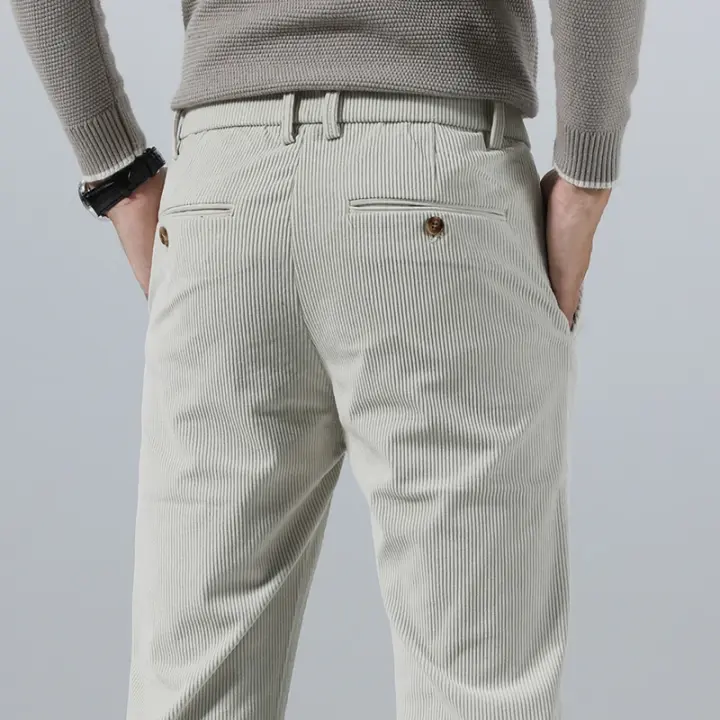 Pantalones largos de pana para hombre, corte ajustado, elásticos, moda comercial para - 1