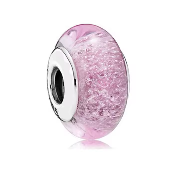 Pulsera de plata de ley 925 para fabricación de joyas, abalorio de cristal de Murano rosa, Original, 925 - 1