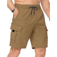 Pantalones Cortos para Hombre Multibolsillos, Color Sólido, Cintura Elástica y Cordón - details 0