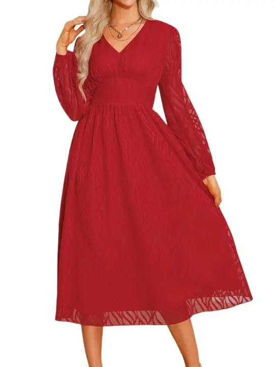 Vestido largo informal de manga larga para mujer, traje de algodón, elegante y elegante, Color sólido - 1