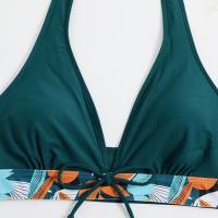 Bikini abierto con estampado de hojas retro en talla grande, conjunto de traje de baño de dos piezas con correas estables para mujer - details 23