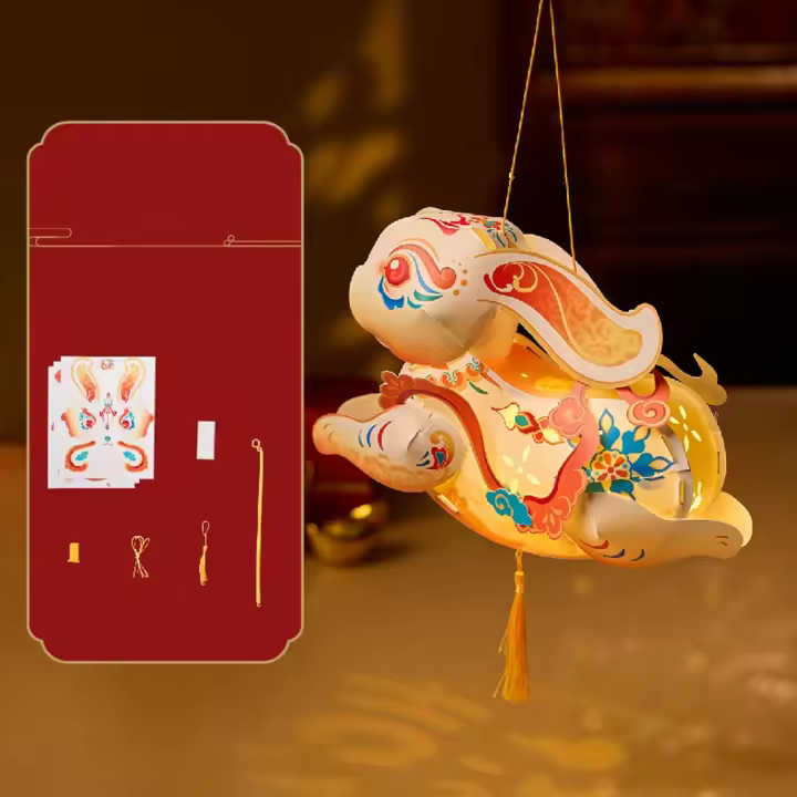 Linterna de conejo china portátil, artesanía tradicional con borlas, linternas de conejo de mano, juguetes de linterna LED de buena suerte - 1