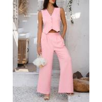 2025 primavera y verano, ocio europeo y americano, estilo de vacaciones, chaleco de color sólido, conjunto de pantalones de pierna ancha - details 6