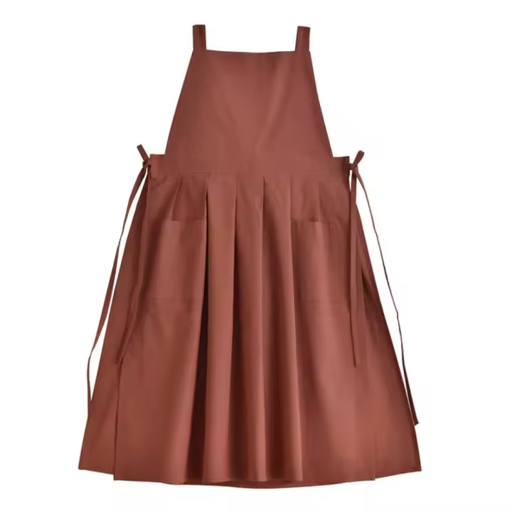 Delantal impermeable ajustable duradero, delantal de cocina de lino y algodón de Color sólido, delantal largo sin mangas de estilo coreano para mujer - 1