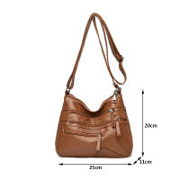 Bolso de hombro Vintage para mujer, bandolera de cuero PU lavado, multifunción, gran capacidad - details 21