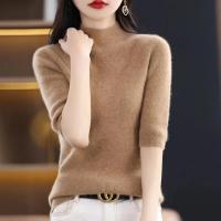Suéter de mujer, jerséis de punto para primavera y verano, camisas ajustadas con cuello alto, jerséis de punto suaves de manga corta - details 1