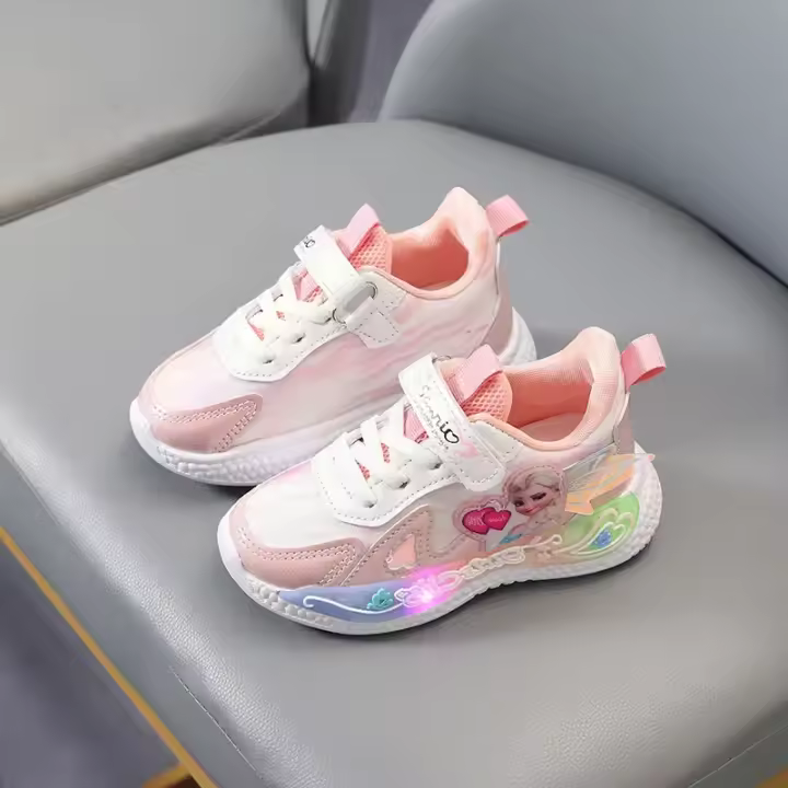 Zapatos de princesa congelada para niños, zapatillas de deporte con luz LED coloridas, tenis clásicos brillantes para niñas - 1