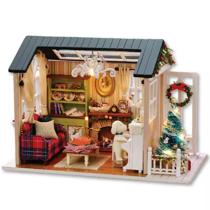Casa de madera en miniatura DIY para niños, muebles de juguete, modelo de casas artesanales con luz LED - 1
