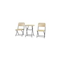 Conjunto de muebles de jardín de ratán, incluye 1 mesa y 2 sillones con cojines, estructura de metal para terraza o patio, color marrón. - details 11