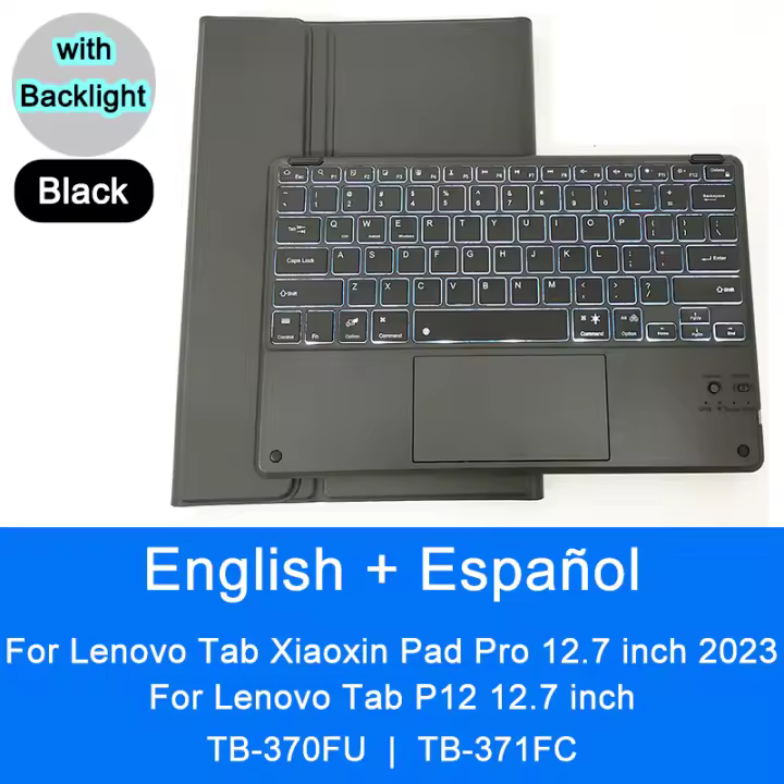 Funda de Teclado Bluetooth para Lenovo Tab Xiaoxin Pad Pro P12 12.7 pulgadas 2023 TB370FU TB371FC Material de Cuero Sintético Compatible con Marca Lenovo Diseño Plegable - 1
