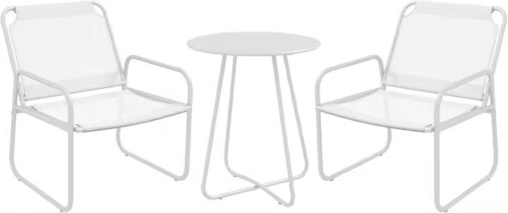 Conjunto de Jardín Exterior Mesa Redonda y 2 Sillas de Terraza con Marco de Acero y Cojines Ajustables para los Pies - 1