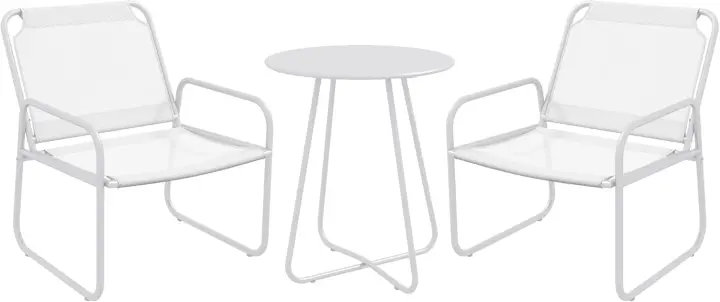 Conjunto de Jardín Exterior Mesa Redonda y 2 Sillas de Terraza con Marco de Acero y Cojines Ajustables para los Pies - 1