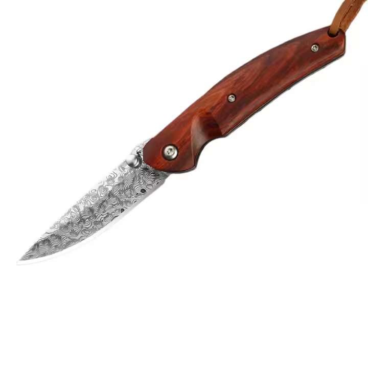 Cuchillo plegable de hoja forjada de Damasco para camping y supervivencia multifuncional EDC, cuchillo de bolsillo de emergencia. - 1