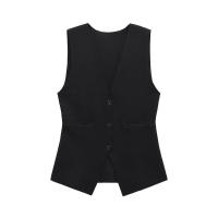 Chic Top de Tanque Elegante Vestido de Oficina para Mujeres Negras Cuello en V, Sin Mangas, Cintura Delgada - details 0