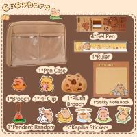 Set de papelería de capibara de dibujos animados Kawaii, set de papelería escolar de gran capacidad, muñeco de peluche de capibara, notas adhesivas de capibara - details 16