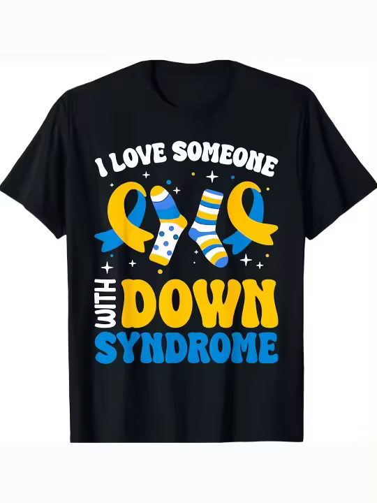 Camiseta de Conciencia de Down Syndrome Cuello Redondo Manga Corta Material de Algodón Suave y Cómodo Regalo Perfecto para Papá - 1