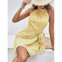 Vestido halter con cintura ceñida, sin mangas, fruncido y con lazo - details 27