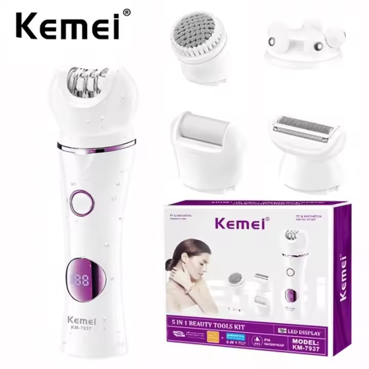 Kemei-depiladora 5 en 1 para mujer, Afeitadora eléctrica inalámbrica recargable, lavable, para piernas y brazos - 1