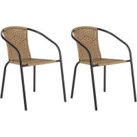 Conjunto de 2 Sillas de Jardín para Exterior |   2 Sillones de Ratán Natural y Acero para Balcón o Terraza |   Apilables |   Cómodas y resistentes | Conocimientos generales - details 0